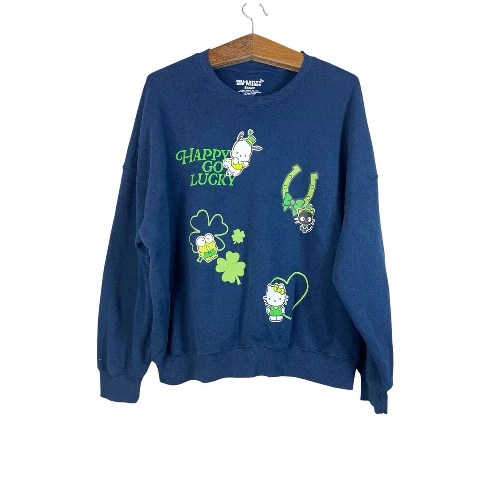 Sanrio Hello Kitty St Patricks Sweatshirt Navy Blue XL Kawaii Women’s Cartoon